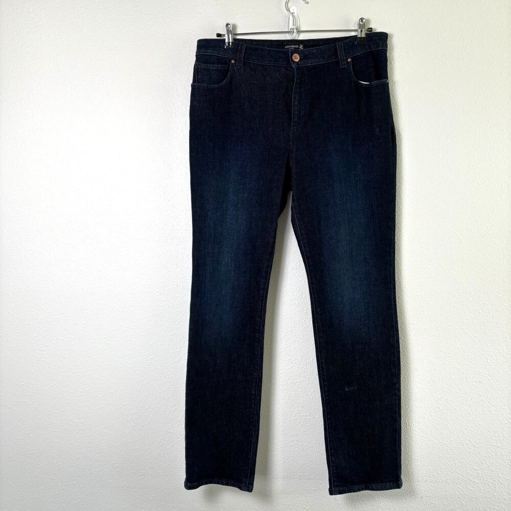 Susan Graver Jeans Size 12 Dark Wash Blue Denim Straight Leg Mid Rise‎ A341774
